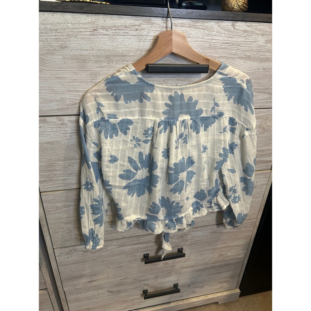 American Eagle Blue Floral Tie Front Crop Top Ruffle Blouse Small NWT 035-2351 - Picture 5 of 5